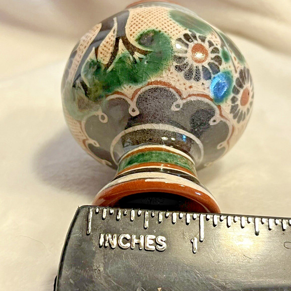 Mexican Tonala Mini Vase Redware Birds Roses Trees Folk Art 2.5 in - Picture 8 of 8